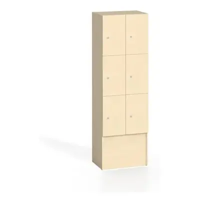 Dřevěná odkládací skříňka s úložnými boxy, 6 boxů, 1700 x 600 x 420 mm, cylindrický zámek, bříza