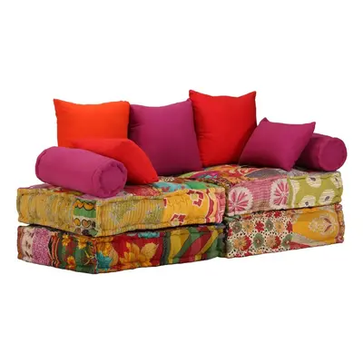 vidaXL 2místný modulární pouf patchwork textil