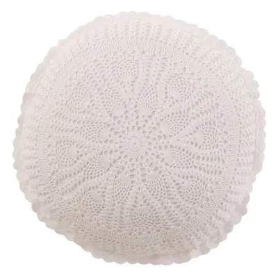 Bílý bavlněný kulatý polštář s krajkou Lace white - Ø 38*12cm