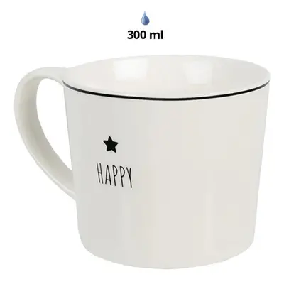 Bílý hrnek s hvězdičkou Happy - Lovely Day - 12*8*7 cm / 300 ml