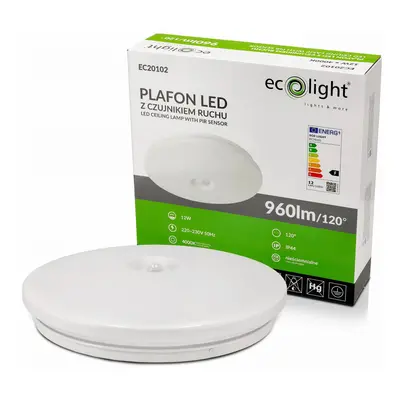 ECOLIGHT LED stropní svítidlo PIR - 12W - IP44 - neutrální bílá - senzor pohybu