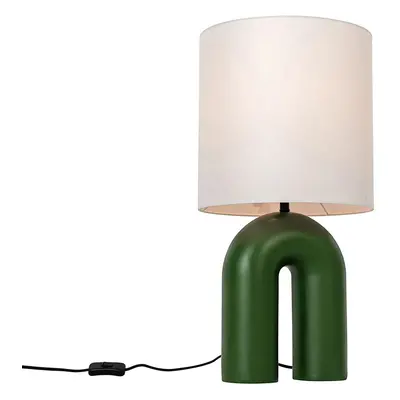 Designová stolní lampa zelená s bílým lněným stínidlem - Lotti