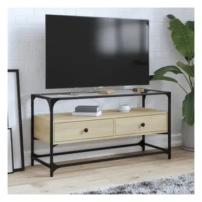 TV skříňka se skleněnou deskou dub sonoma 98x35x51 cm kompozit