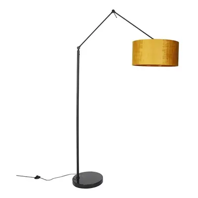 Moderní stojací lampa černé lněné stínidlo žluté 50 cm - Redaktor