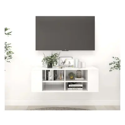 Nástěnná TV skříňka bílá vysoký lesk 102x35x35 cm dřevotříska