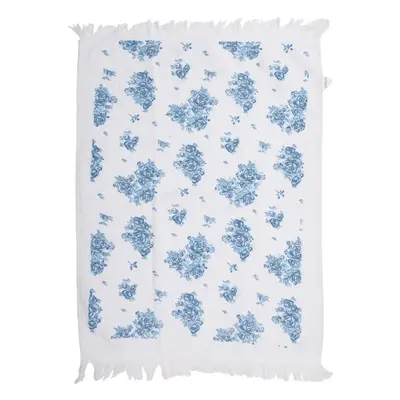 Bílý froté kuchyňský ručník s modrými růžičkami Blue Rose Blooming - 40*66 cm