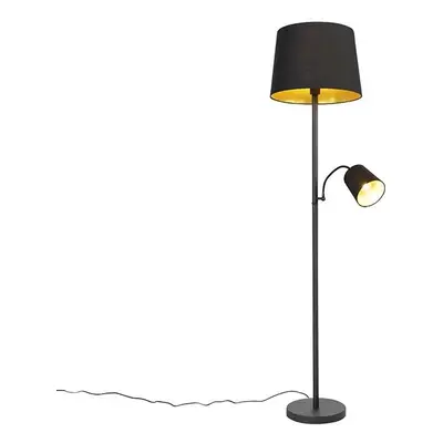 Klasická stojací lampa černá se zlatem a světlem na čtení - Retro