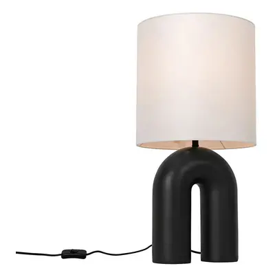 Designová stolní lampa černá s bílým lněným stínidlem - Lotti