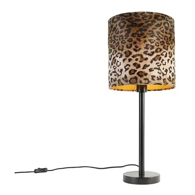 Moderní stolní lampa černá se stínidlem leopard 25 cm - Simplo