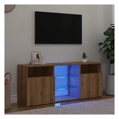 TV stolek s LED dub artisan 120 x 30 x 50 cm kompozitní dřevo