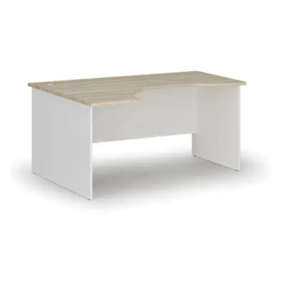 Ergonomický kancelářský pracovní stůl PRIMO WHITE, 1600 x 1200 mm, levý, bílá/dub přírodní