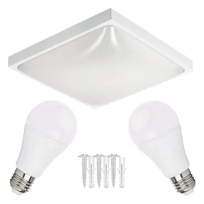 ECOLIGHT LED stropní svítidlo 2xE27 čtvercové bílé + 2x E27 10W neutrální bílá žárovka