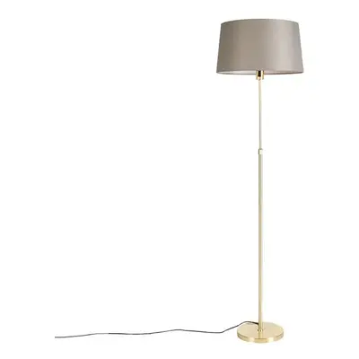 Stojací lampa bronzová s lněným stínidlem taupe nastavitelná 45 cm - Parte