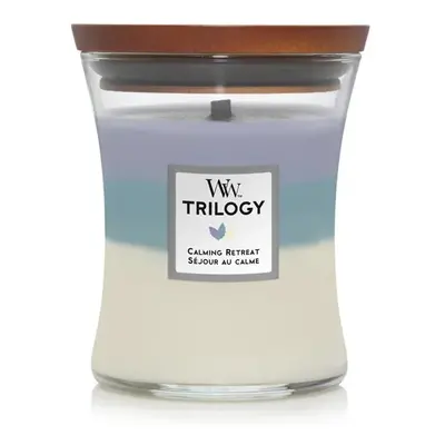 WoodWick vonná svíčka s dřevěným knotem Trilogy svíčka střední Calming Retreat 275 g