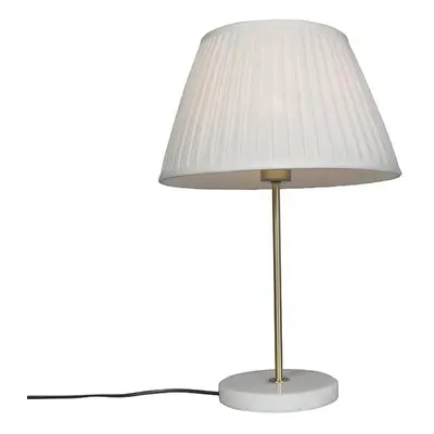 Retro stolní lampa mosaz s skládaným odstínem krémová 35 cm - Kaso