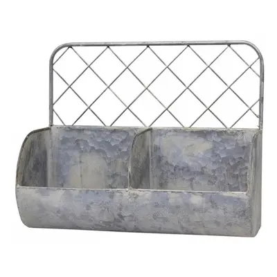 Nástěnná plechová police s patinou a 2 boxy Zinc - 34*15*28cm