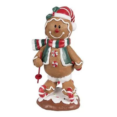 Hnědá vánoční dekorace Perníček Gingerbread na lyžích - 12*11*21 cm