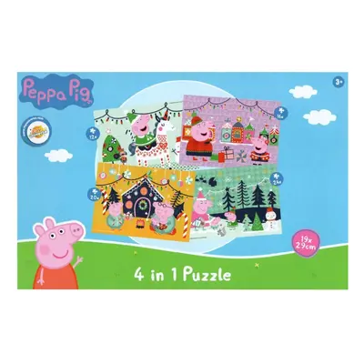 Dětské puzzle 4v1 PRASÁTKO PEPPA a vánoční nálada, 19x29 cm