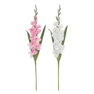 2ks bílá a růžová umělá květina gladiol / mečík - 12*102 cm