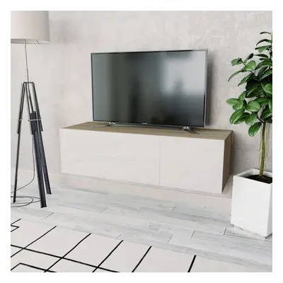 vidaXL TV stolek kompozitní dřevo 120x40x34 cm bílý vysoký lesk a dub