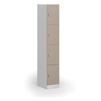 Šatní skříňka s úložnými boxy, 4 boxy, 1850 x 300 x 500 mm, otočný zámek, béžové dveře