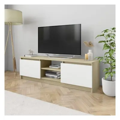 vidaXL TV stolek bílý a dub sonoma 120 x 30 x 35,5 cm dřevotříska