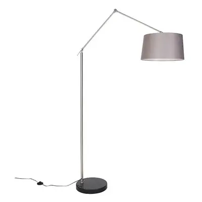 Moderní stojací lampa ocelové lněné stínidlo tmavě šedá 45 cm - Redakce