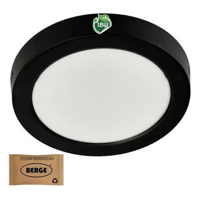 BERGE Kulatý LED panel přisazený - černý - 18W - PC - neutrální bílá