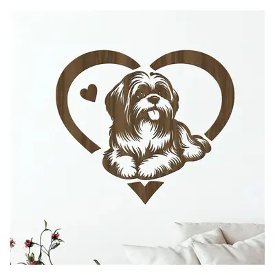 dřevo života Dřevěný obraz ležícího SHIH TZU v srdci Rozměry (cm): 40x35, Zvolte barvu dekoru: O