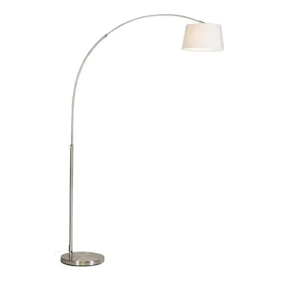 Moderní ocelová oblouková lampa s bílým látkovým stínidlem - Arc Basic