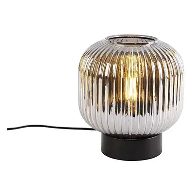 Art Deco stolní lampa černá s kouřovým sklem - Karel