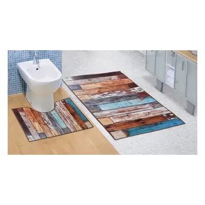 Bellatex Koupelnová a WC předložka Dřevěná podlaha 3D SADA 60 x 100 cm + 60 x 50 cm