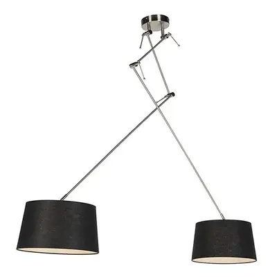 Závěsná lampa s lněnými odstíny černé 35 cm - ocel Blitz II