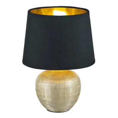 Černá stolní lampa z keramiky a tkaniny Trio Luxor, výška 26 cm