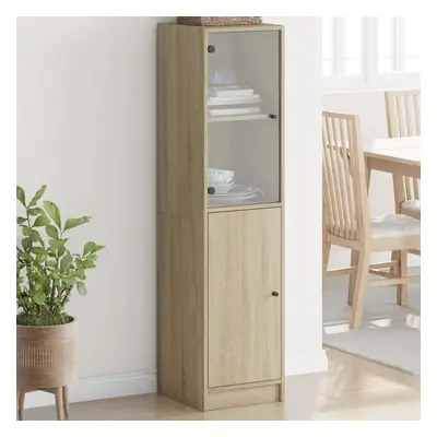 Highboard se skleněnými dvířky dub sonoma 35 x 37 x 142 cm