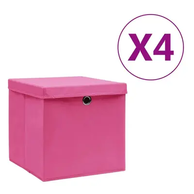 Úložné boxy s víky 4 ks 28 x 28 x 28 cm růžové