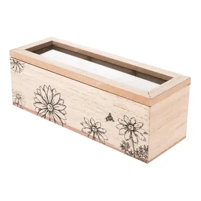 Dřevěný box na čajové sáčky Meadow flowers hnědá, 23 x 8 x 8 cm