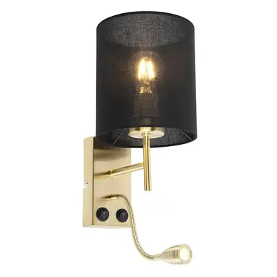 Art deco nástěnná lampa zlatá s bavlněným černým odstínem - Stacca