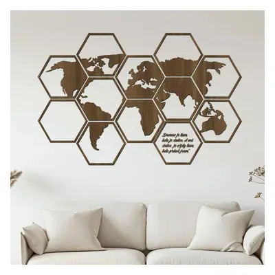 dřevo života Dřevěná mapa světa Hexagon Zvolte barvu dekoru: Ořech, Rozměry (cm): 93x60