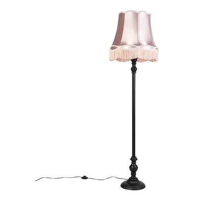 Stojací lampa černá s odstínem Granny růžová - Classico