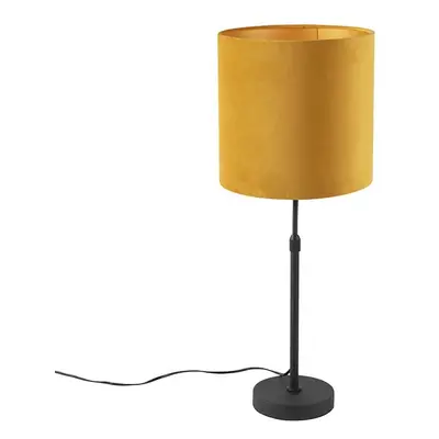 Stolní lampa černá se sametovým odstínem žlutá se zlatem 25 cm - Parte