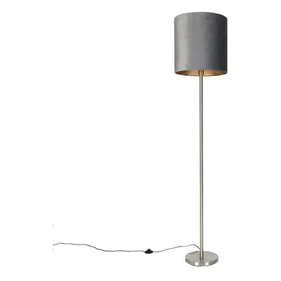 Moderní stojací lampa ocelová tkanina odstín šedá 40 cm - Simplo