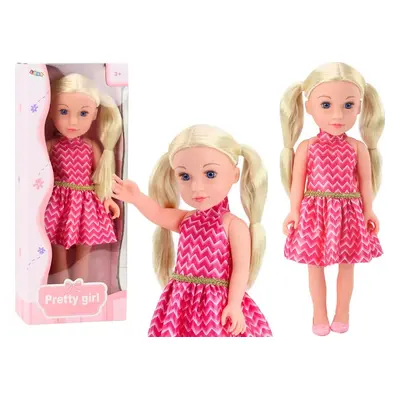 LEAN Toys Panenka s růžovými šaty s blond vlasy 46 cm