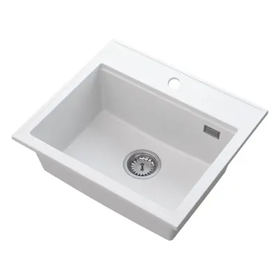 Sink Quality Ferrum New 5055, 1-komorový granitový dřez 560x500x210 mm + chromový sifon, bílá, S