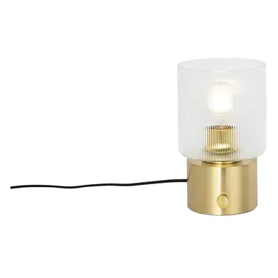 Stolní lampa Art Deco zlatá se sklem - Laura