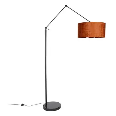 Moderní stojací lampa černé lněné stínidlo oranžové 50 cm - Redaktor