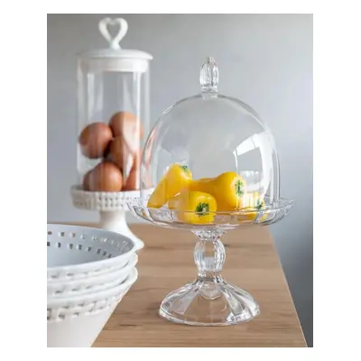 Transparentní skleněný podnos na noze s poklopem Bell Jar L - Ø 16*24cm