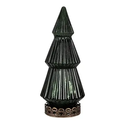 Tmavě zelený skleněný dekorační svítící stromek LED Tree - Ø 13*23 cm