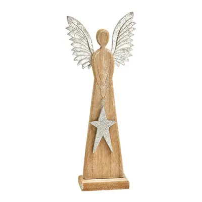 Dřevěný anděl ANGEL SILVER 26 cm přírodní