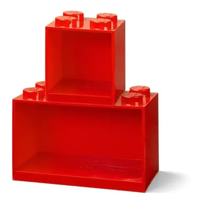 Sada 2 dětských červených nástěnných polic LEGO® Brick